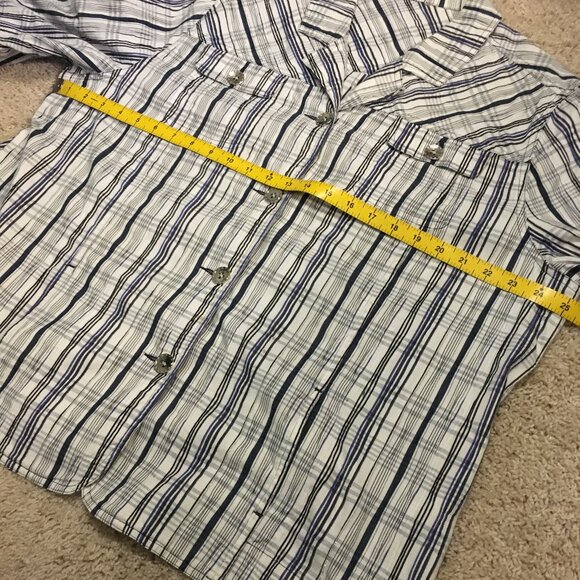 Plaid Seersucker White, Blue, Black and Metallic Silver Button Down Shirt - Picture 8 of 11